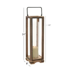 Lanterns-Kirkland's Home Mango Wood Frame Lantern, 31 In. Brown
