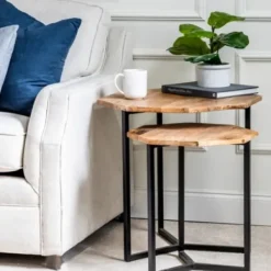 Accent & End Tables-Kirkland's Home Mango Wood Nesting Accent Tables, Set Of 2 Tan