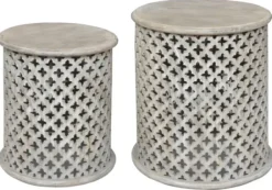 Accent & End Tables-Kirkland's Home Mango Wood Pierced Accent Tables, Set Of 2