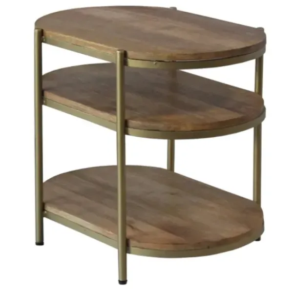 Accent & End Tables-Kirkland's Home Mango Wood 3-Tier Oval Side Table Brown/Gold