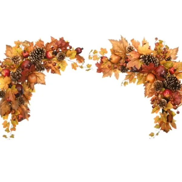 Arrangements & Greenery-Kirkland's Home Maple Leaf And Pomegranate Corner Swags, Set Of 2 Orange/Red