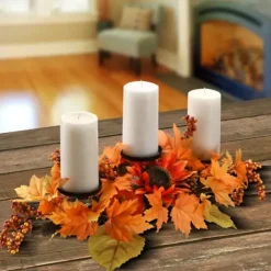 Arrangements & Greenery-Kirkland's Home Maple Leaf Candleholder Centerpiece Orange/Black