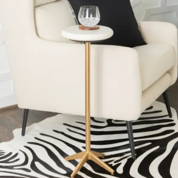 Accent & End Tables-Kirkland's Home Marble And Gold Base Cocktail Table White