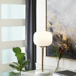 Table Lamps-Kirkland's Home Marble And Gold Metal Globe Table Lamp White