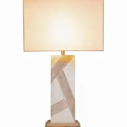 Table Lamps-Kirkland's Home Marble Carved Lines Table Lamp White