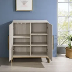 Cabinets & Sideboards-Kirkland's Home Marble Finish Gold Handle Storage Cabinet