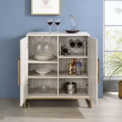 Cabinets & Sideboards-Kirkland's Home Marble Finish Gold Handle Storage Cabinet