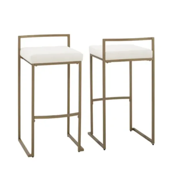 Bar Stools & Counter Height Stools-Kirkland's Home Marley Cream And Gold Bar Stools, Set Of 2 White