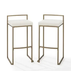Bar Stools & Counter Height Stools-Kirkland's Home Marley Cream And Gold Bar Stools, Set Of 2 White