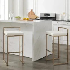 Bar Stools & Counter Height Stools-Kirkland's Home Marley Cream And Gold Bar Stools, Set Of 2 White