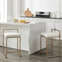 Bar Stools & Counter Height Stools-Kirkland's Home Marley Cream And Gold Counter Stools, Set Of 2 White
