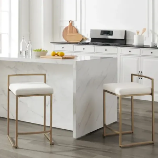 Bar Stools & Counter Height Stools-Kirkland's Home Marley Cream And Gold Counter Stools, Set Of 2 White