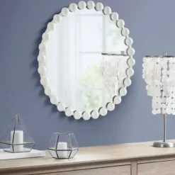 Decorative Mirrors-Kirkland's Home Marlowe White Beaded Round Wall Mirror, 27 In.