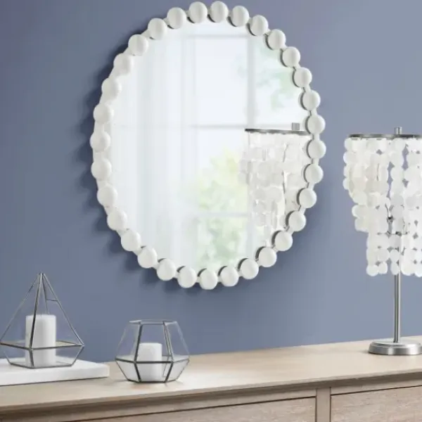 Decorative Mirrors-Kirkland's Home Marlowe White Beaded Round Wall Mirror, 27 In.