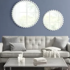 Decorative Mirrors-Kirkland's Home Marlowe White Beaded Round Wall Mirror, 36 In.