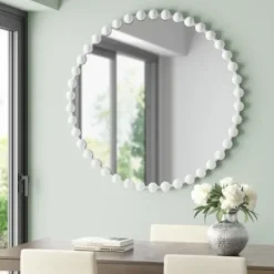 Decorative Mirrors-Kirkland's Home Marlowe White Beaded Round Wall Mirror, 36 In.