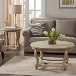 Coffee Tables-Kirkland's Home Martha Stewart Round Coffee Table Tan