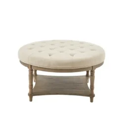 Benches & Ottomans-Kirkland's Home Martha Stewart Round Cream Ottoman With Shelf Ivory
