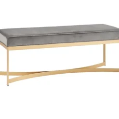 Entryway Furniture-Kirkland's Home Martha Stewart Upholstered Gold Metal Base Bench Gray