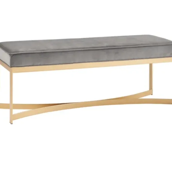 Entryway Furniture-Kirkland's Home Martha Stewart Upholstered Gold Metal Base Bench Gray