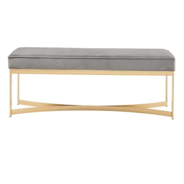 Entryway Furniture-Kirkland's Home Martha Stewart Upholstered Gold Metal Base Bench Gray
