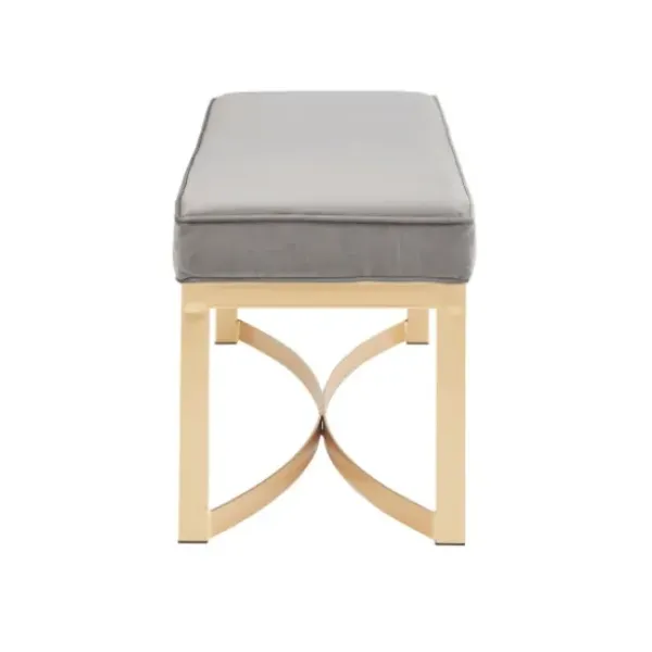 Entryway Furniture-Kirkland's Home Martha Stewart Upholstered Gold Metal Base Bench Gray