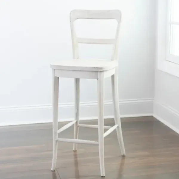 Bar Stools & Counter Height Stools-Kirkland's Home Martin Lime Wash Open Back Wood Bar Stool White