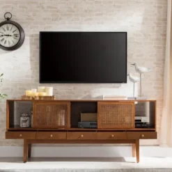 Tv Stands & Media Consoles-Kirkland's Home Martina Midcentury Woven Cane Media Cabinet Brown
