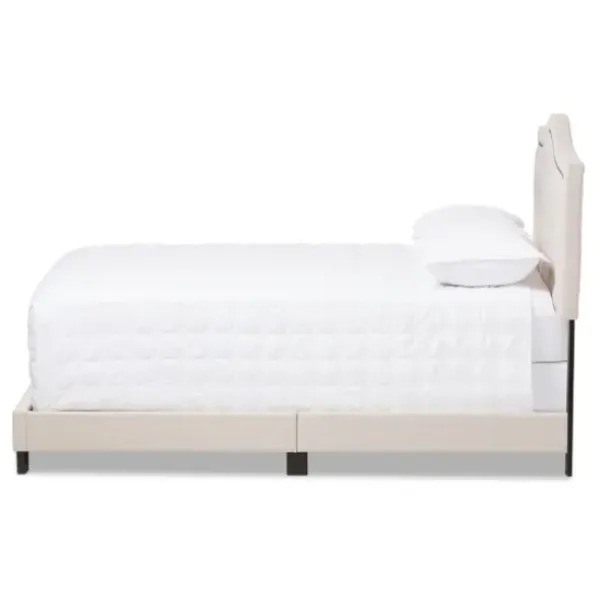 Beds & Headboards-Kirkland's Home Mary Beige Button Tufted Kind Bed Frame Ivory