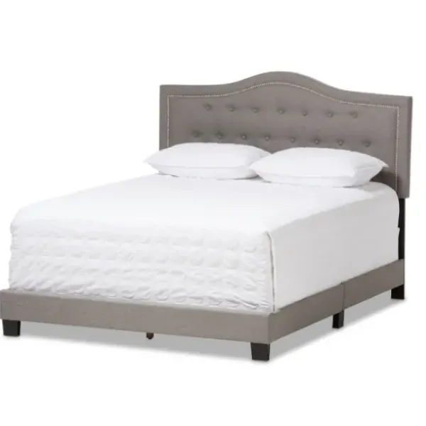 Beds & Headboards-Kirkland's Home Mary Light Button Tufted Full Bed Frame Gray