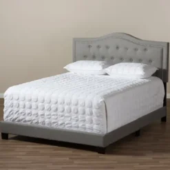 Beds & Headboards-Kirkland's Home Mary Light Button Tufted Full Bed Frame Gray