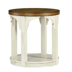 Accent & End Tables-Kirkland's Home Mary White And Natural Wooden Round Accent Table