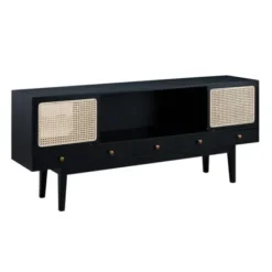 Tv Stands & Media Consoles-Kirkland's Home Matilda Midcentury Woven Cane Media Cabinet Black