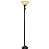 Floor Lamps-Kirkland's Home Matte Black And Amber Glass Torchiere Tan