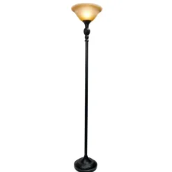 Floor Lamps-Kirkland's Home Matte Black And Amber Glass Torchiere Tan