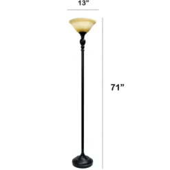 Floor Lamps-Kirkland's Home Matte Black And Amber Glass Torchiere Tan