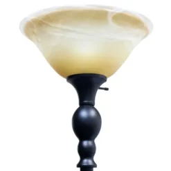 Floor Lamps-Kirkland's Home Matte Black And Amber Glass Torchiere Tan