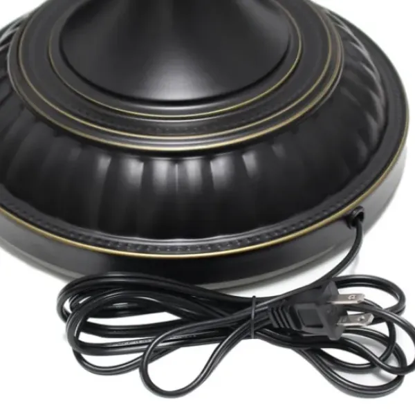 Floor Lamps-Kirkland's Home Matte Black And Amber Glass Torchiere Tan