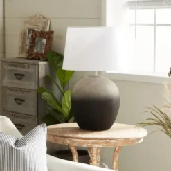 Table Lamps-Kirkland's Home Matte Black Ombre Textured Table Lamp, 23 In. White