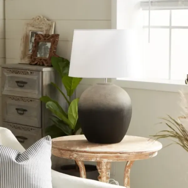 Table Lamps-Kirkland's Home Matte Black Ombre Textured Table Lamp, 23 In. White