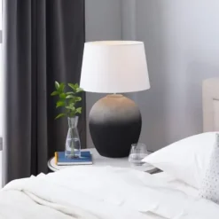 Table Lamps-Kirkland's Home Matte Black Ombre Textured Table Lamp, 23 In. White