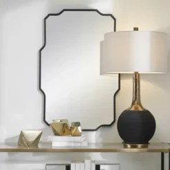 Decorative Mirrors-Kirkland's Home Matte Black Thin Linear Iron Frame Wall Mirror
