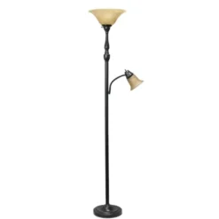 Floor Lamps-Kirkland's Home Matte Bronze And Amber Reading Arm Torchiere Tan
