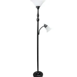 Floor Lamps-Kirkland's Home Matte Bronze And White Reading Arm Torchiere Brown