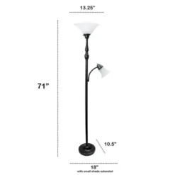 Floor Lamps-Kirkland's Home Matte Bronze And White Reading Arm Torchiere Brown