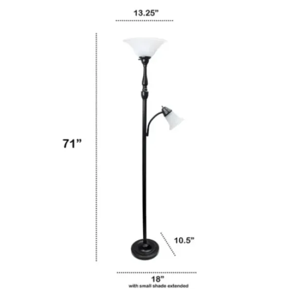 Floor Lamps-Kirkland's Home Matte Bronze And White Reading Arm Torchiere Brown