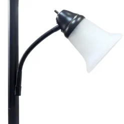 Floor Lamps-Kirkland's Home Matte Bronze And White Reading Arm Torchiere Brown