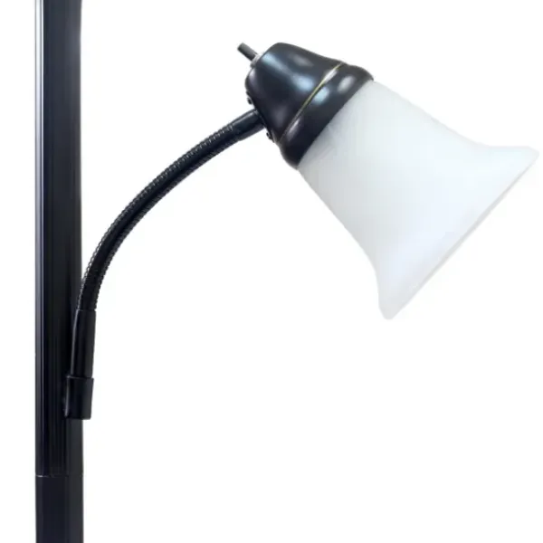 Floor Lamps-Kirkland's Home Matte Bronze And White Reading Arm Torchiere Brown