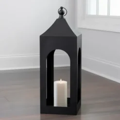 Lanterns-Kirkland's Home Matte Hampshire Metal Lantern, 36 In. Black