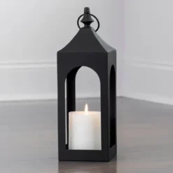 Lanterns-Kirkland's Home Matte Hampshire Metal Lantern, 24 In. Black